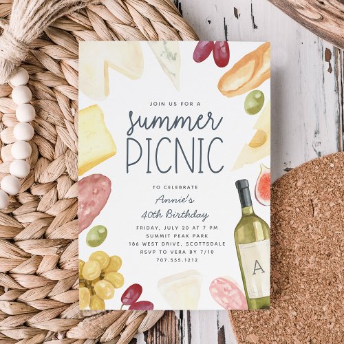 Charcuterie Wine  Cheese Summer Picnic Invitation