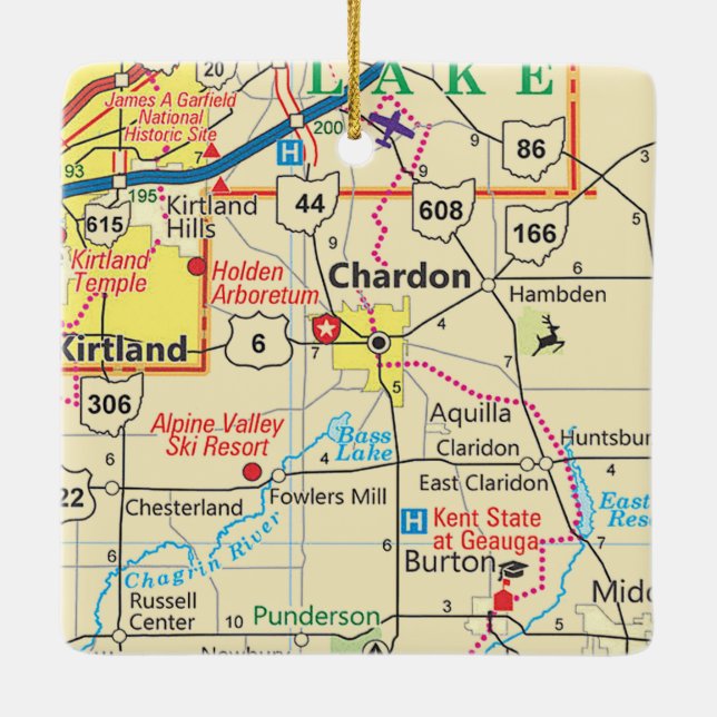 Chardon Ohio Vintage Map Ceramic Ornament (Back)