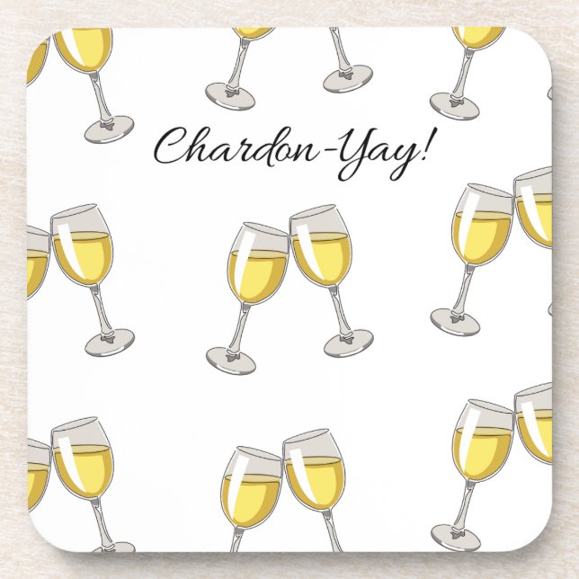 Chardon-Yay! white wineglasses Beverage Coaster (Front)