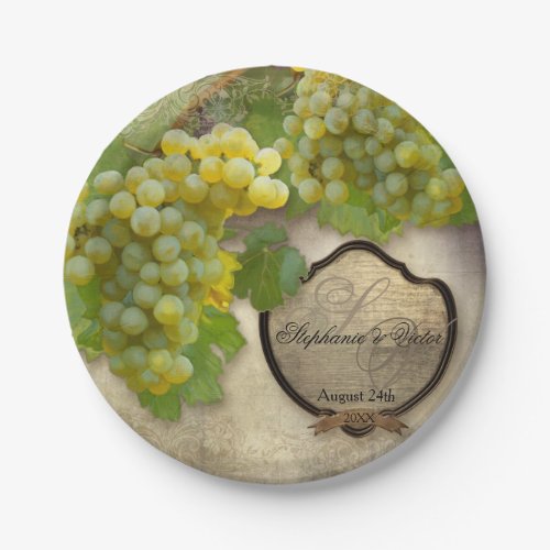 Chardonnay Grapes Vineyard Sign Vintage Wedding Paper Plates