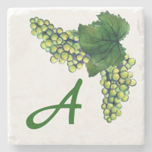 Chardonnay White Wine Grapes Custom Monogram Stone Coaster
