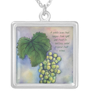 Chardonnay Wine Grapes Silver Necklace