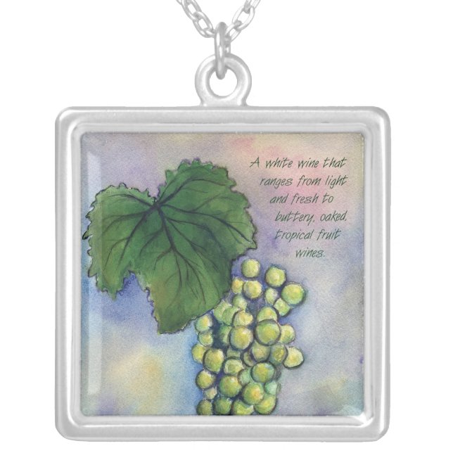 Chardonnay Wine Grapes Silver Necklace (Front)