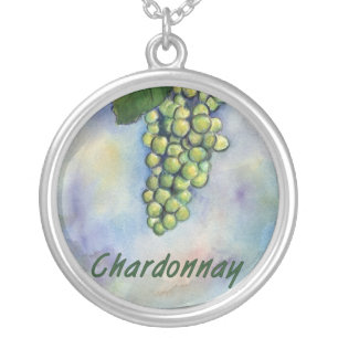 Chardonnay Wine Grapes Silver Necklace