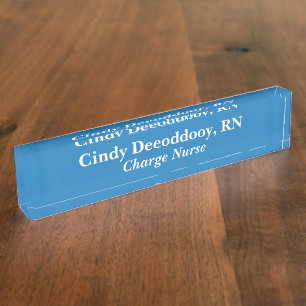 Charge Nurse Blue Acrylic Desk Name Plate