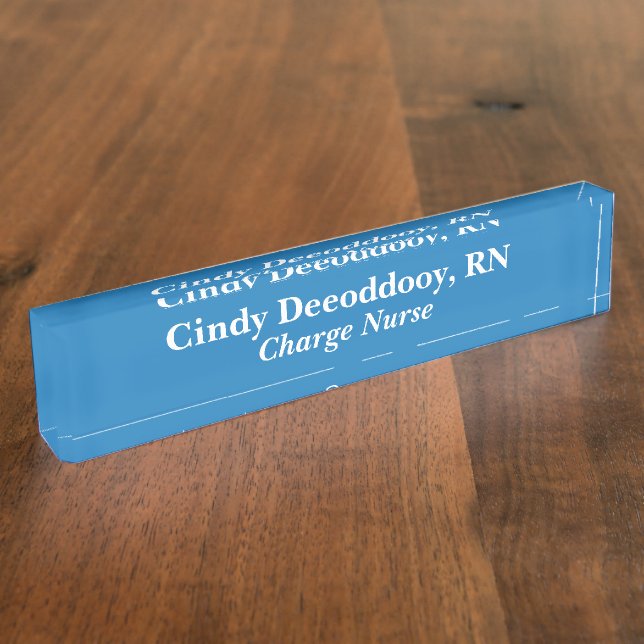 Charge Nurse Blue Acrylic Desk Name Plate (Side)