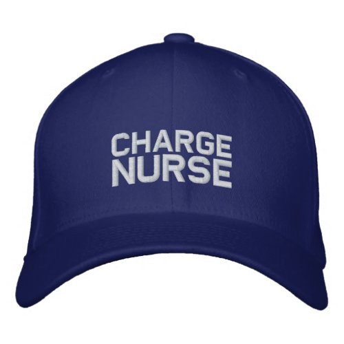 charge nurse large text white embroidered baseball cap