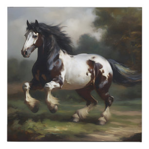 Charge Of The Skewbald Cob Horse Faux Canvas Print