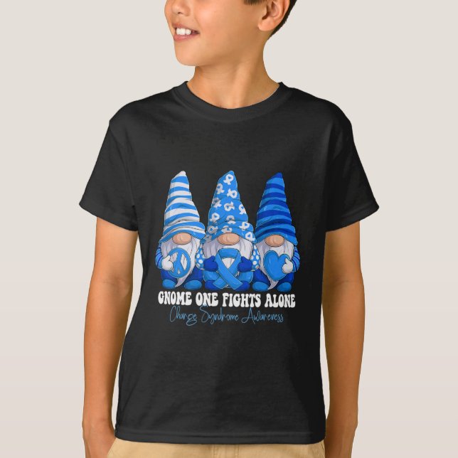 Charge Syndrome Awareness Month Blue Ribbon Gnomie T-Shirt (Front)