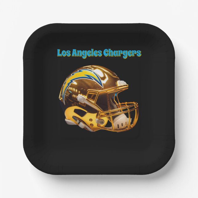Chargers Custom Golden Chrome Helmets Paper Plates (Front)