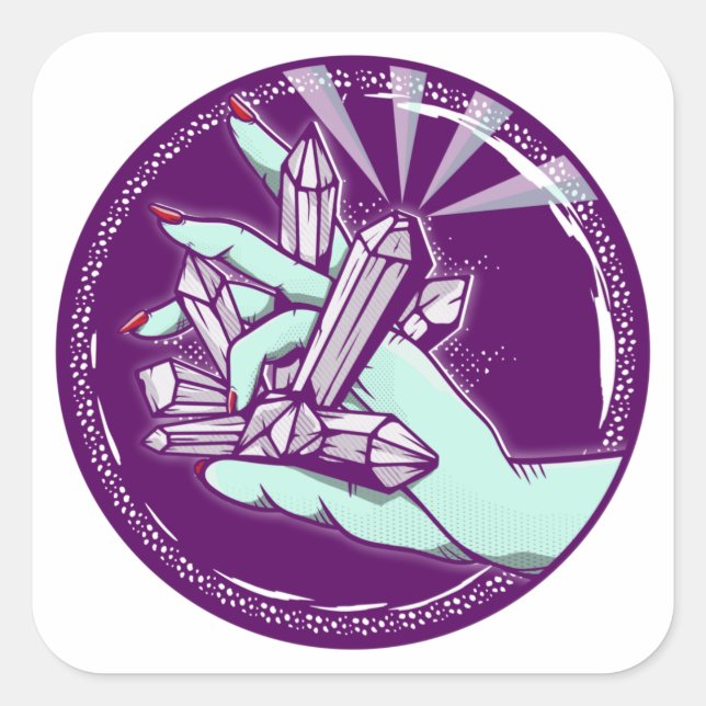 Charging amethyst crystals square sticker (Front)