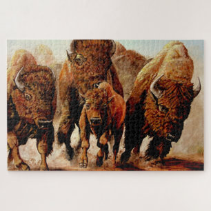 Charging Baffalo/Bison with calf, bull 1014 piece Jigsaw Puzzle
