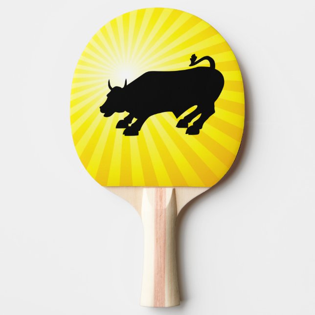 Charging Black Bull of Wall Street Ping-Pong Paddle (Front)