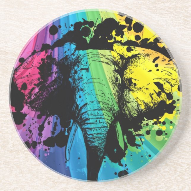 Charging Bull Elephant on Rainbow Drink Coaster (Front)