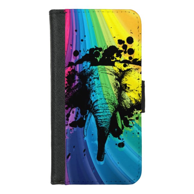 Charging Bull Elephant on Rainbow iPhone Wallet Case (Front)