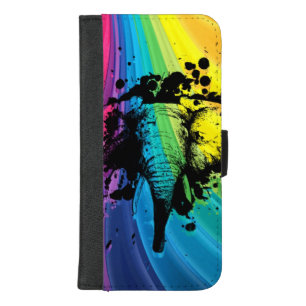 Charging Bull Elephant on Rainbow iPhone 8/7 Plus Wallet Case