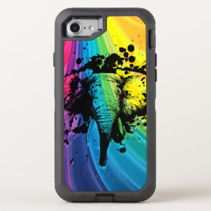 Charging Bull Elephant on Rainbow OtterBox Defender iPhone SE/8/7 Case