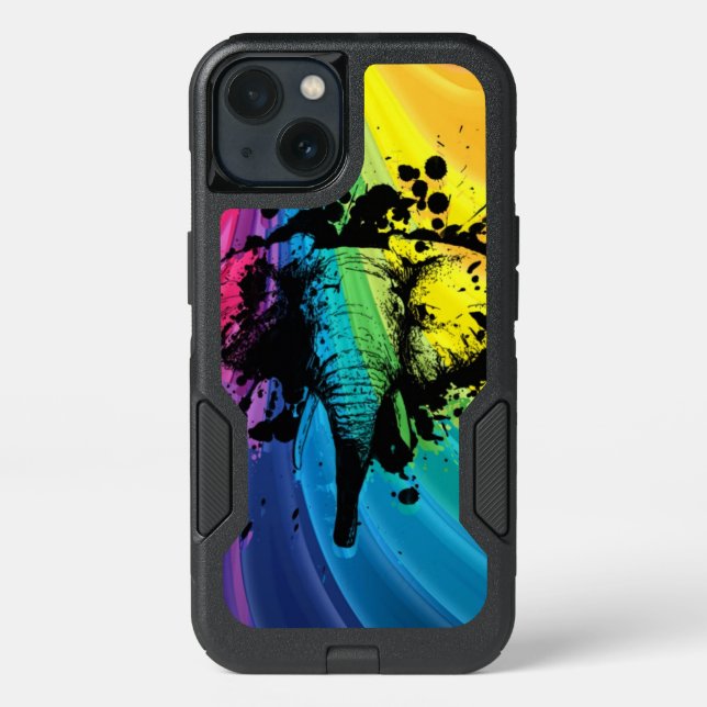 Charging Bull Elephant on Rainbow Otterbox iPhone Case (Back)