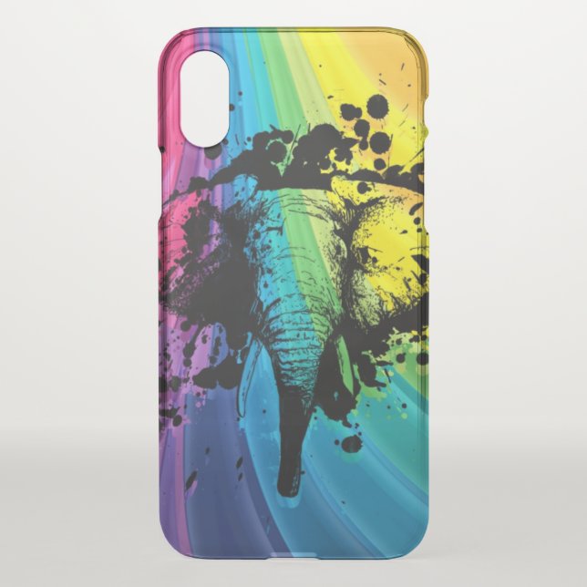 Charging Bull Elephant on Rainbow Uncommon iPhone Case (Back)