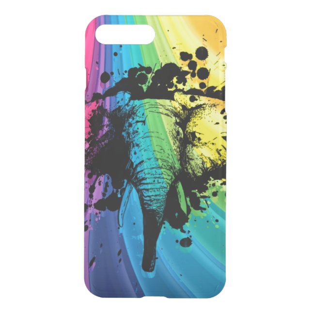 Charging Bull Elephant on Rainbow Uncommon iPhone Case (Back)