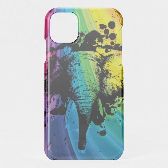 Charging Bull Elephant on Rainbow Uncommon iPhone  Case (Back)