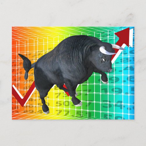 Charging Bull Market Run Postcard