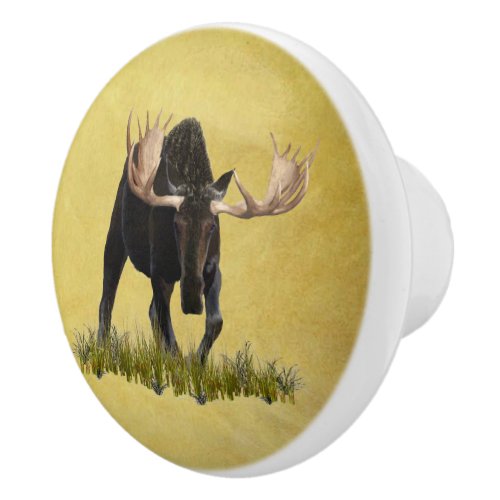 Charging Bull Moose Ceramic Knob