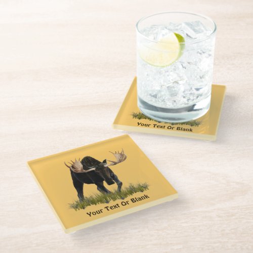 Charging Bull Moose Glass Coaster