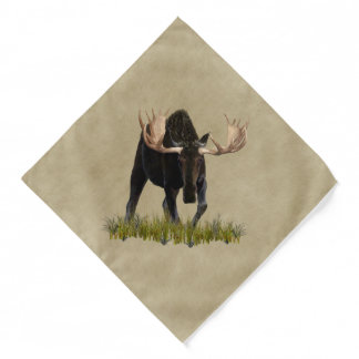 Charging Bull Moose On Old Paper Bandana