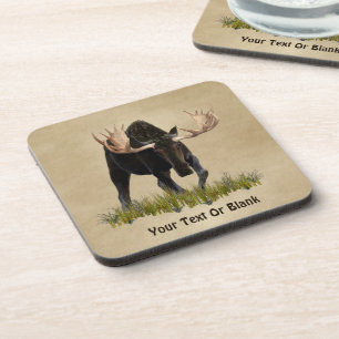 Charging Bull Moose On Old Paper Beverage Coaster
