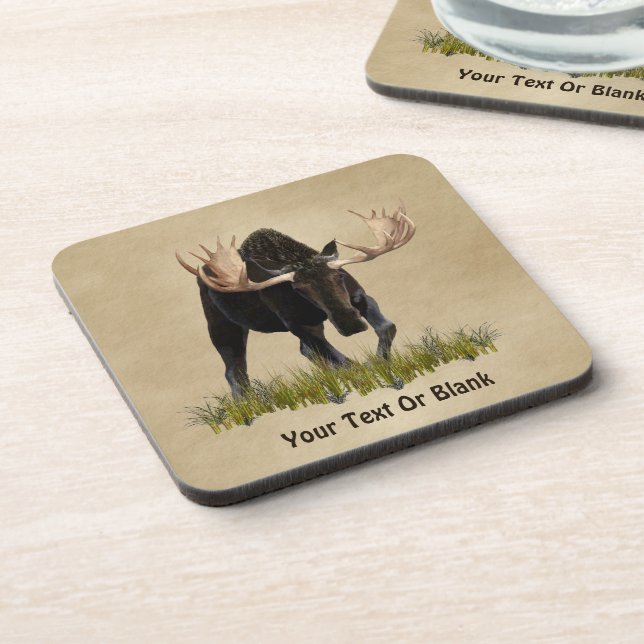 Charging Bull Moose On Old Paper Beverage Coaster (Left Side)