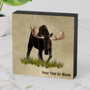 Charging Bull Moose On Old Paper Wooden Box Sign
