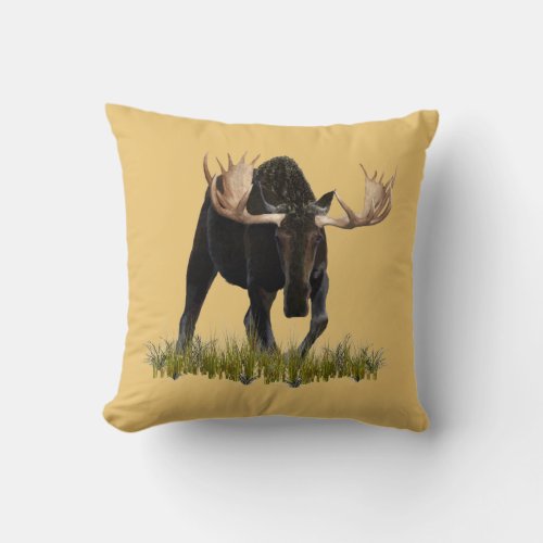 Charging Bull Moose Throw Pillow