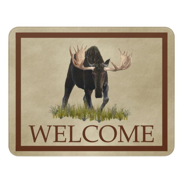 Charging Bull Moose - Welcome Door Sign (Contemporary Front)