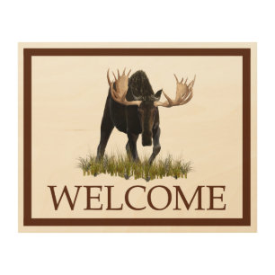 Charging Bull Moose - Welcome Wood Wall Decor
