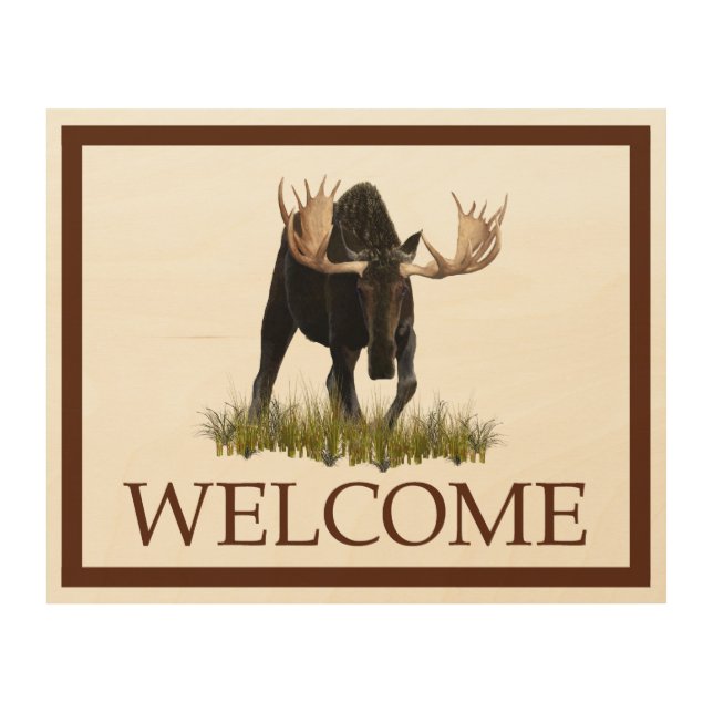Charging Bull Moose - Welcome Wood Wall Decor (Front)