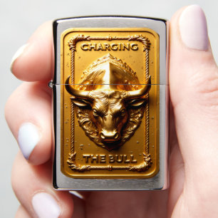 Charging Bull Regal Golden Power Zippo Lighter