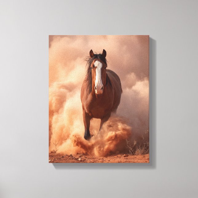 Charging Horse Dust Storm Sunset Art Canvas Print (Front)