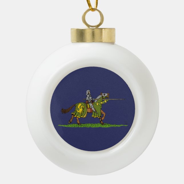 Charging Medieval Knight Ceramic Ball Christmas Ornament (Front)