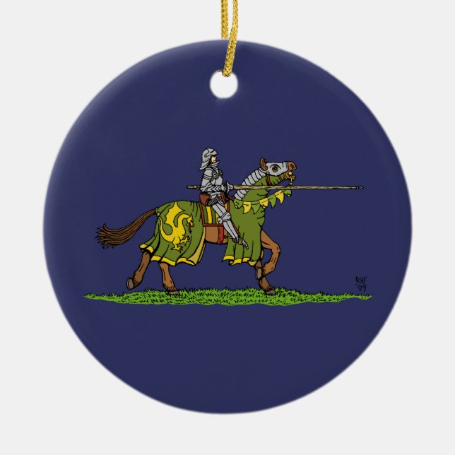 Charging Medieval Knight Ceramic Ornament (Front)