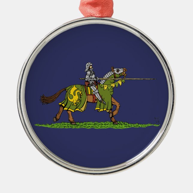 Charging Medieval Knight Metal Ornament (Front)