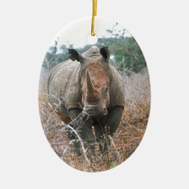 Charging Rhino Ceramic Ornament (Front)