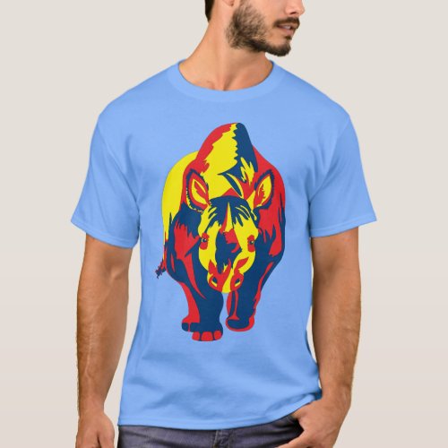 Charging Rhinoceros_Blue_Yellow_Red T_Shirt