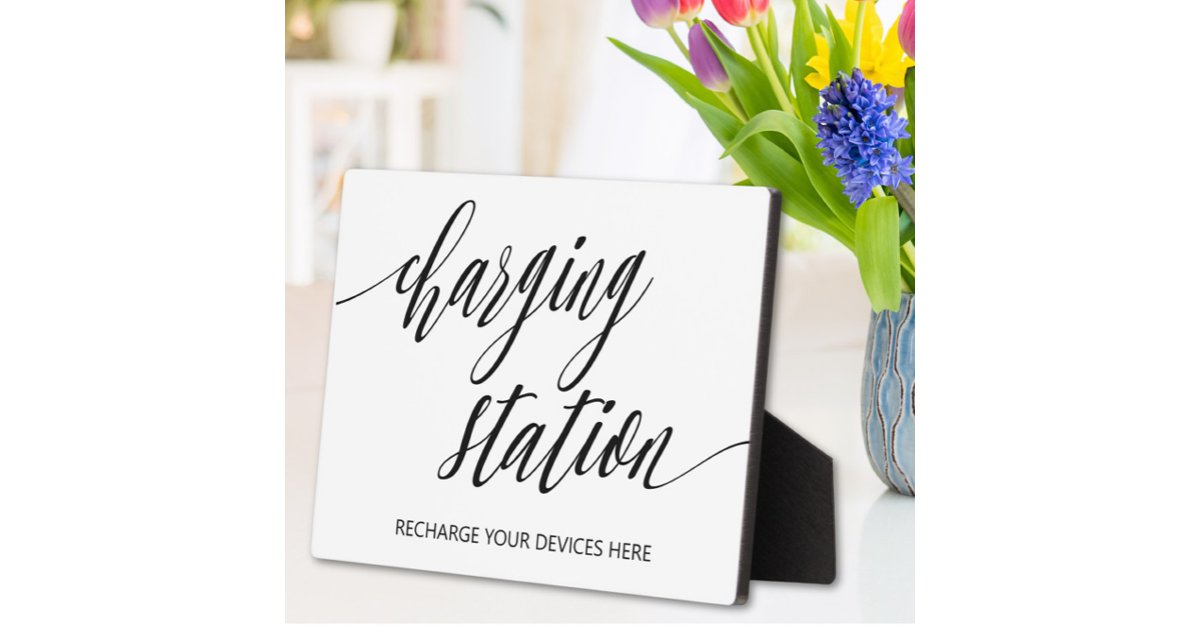 Charging station sign Tabletop Plaque with Easel | Zazzle