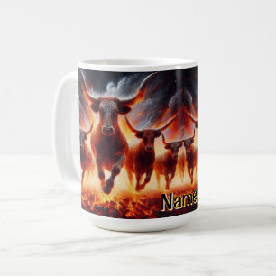Charging Texas Longhorn Bulls Fiery Western Art Coffee Mug