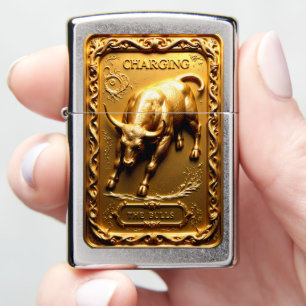 Charging The Bulls Golden Action Zippo Lighter