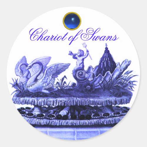 CHARIOT OF SWANS AND CUPCAKES BLUE BEACH WEDDING CLASSIC ROUND STICKER