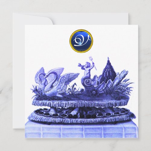 CHARIOT OF SWANS AND CUPCAKES BLUE BEACH WEDDING INVITATION