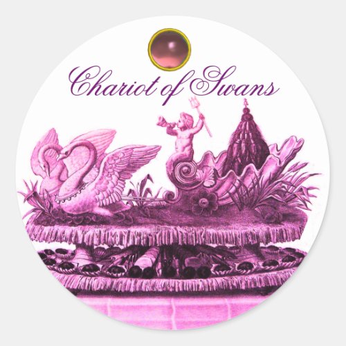 CHARIOT OF SWANS AND CUPCAKES PINK BEACH WEDDING CLASSIC ROUND STICKER