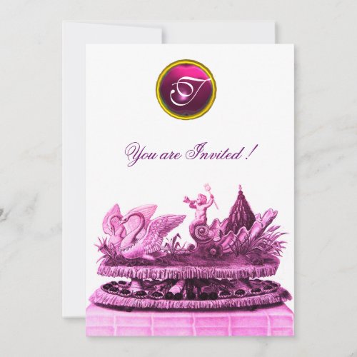 CHARIOT OF SWANS AND CUPCAKES PINK BEACH WEDDING INVITATION